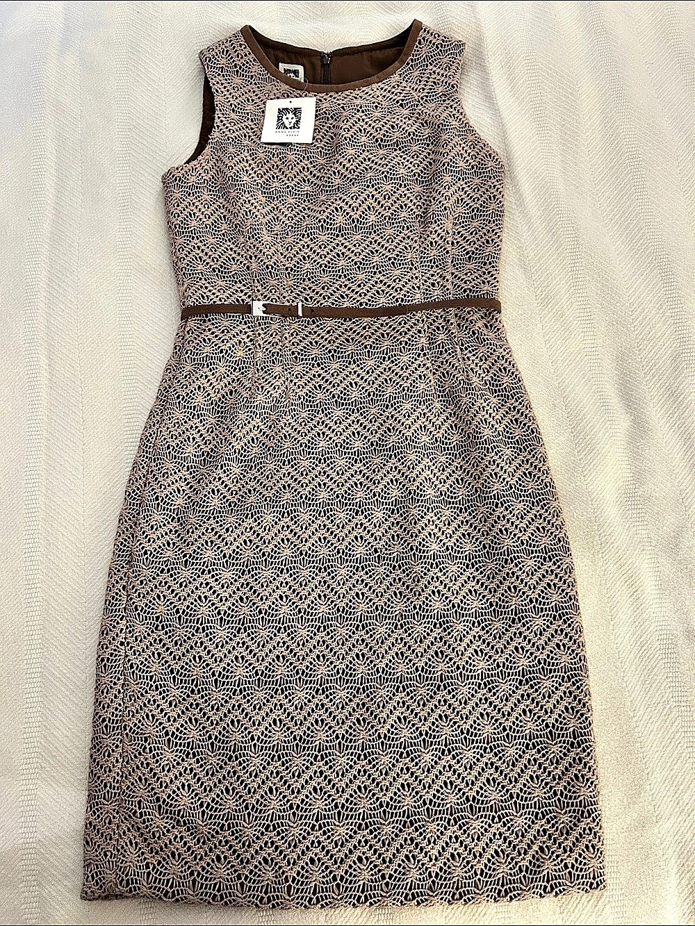 Anne Klein Geometric Midi Dress in Brown/Taupe Size 6 NWT
